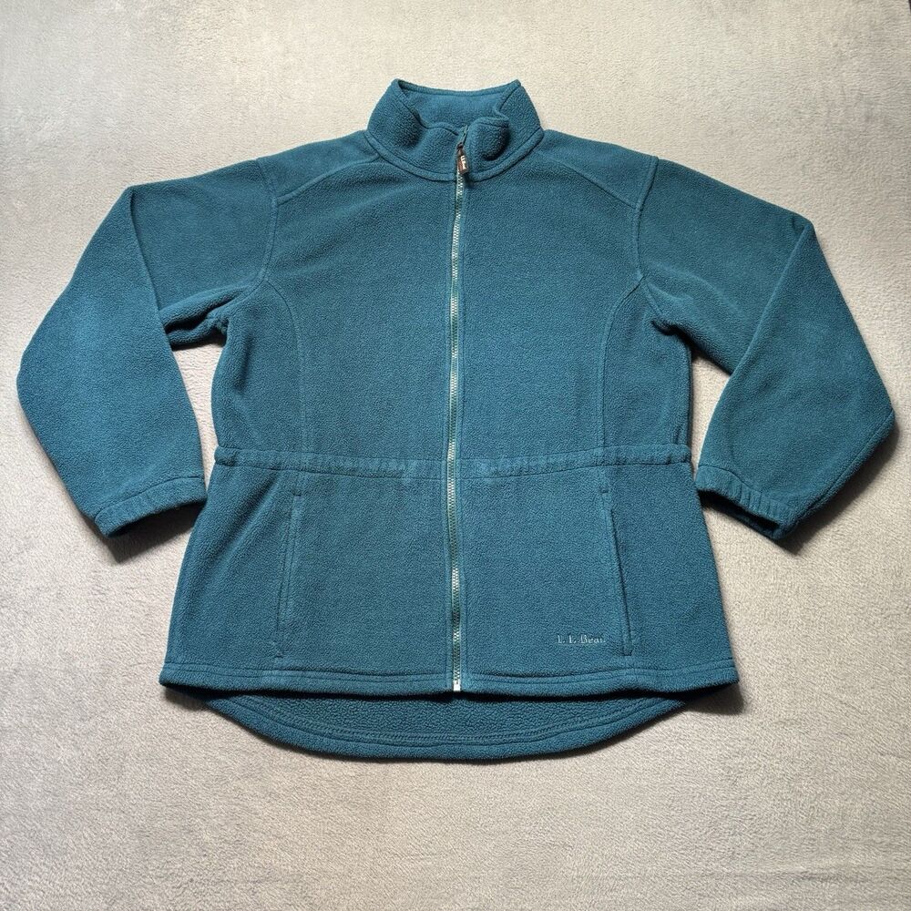 LL Bean Womens Medium Regular Fleece Jacket Teal Green Full Zip Outdoor Warm EUC